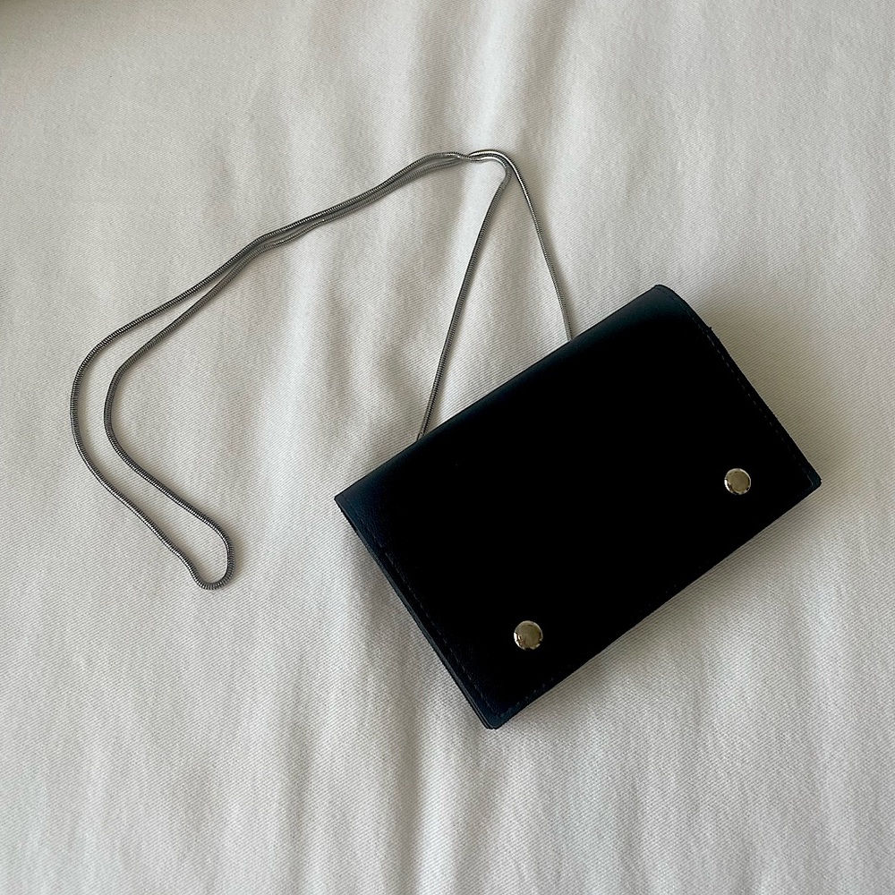 Black Pleather Crossbody Bag with Silver Hardware